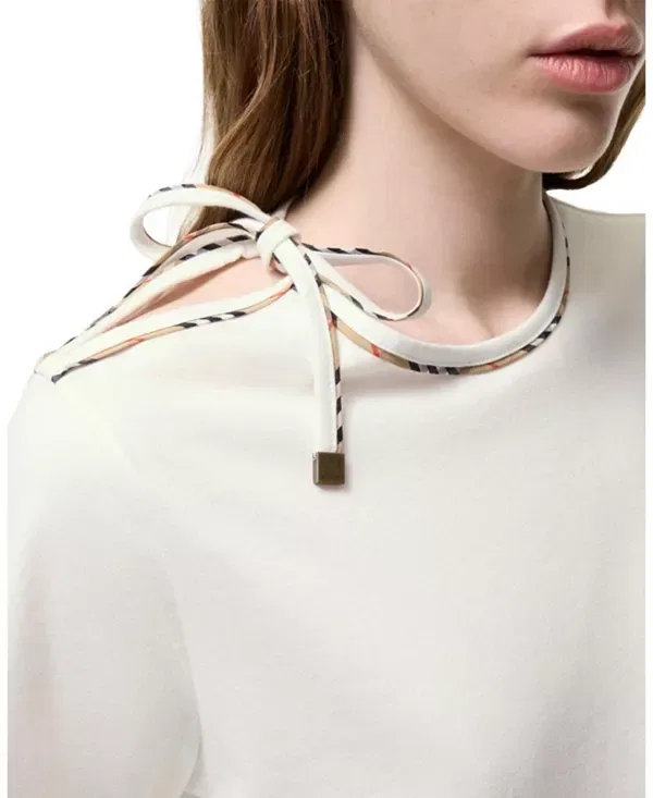 Женская футболка с завязками на рукаве Tie-Sleeve Burberry, Chalk White — фото 3