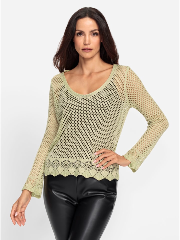 

Ажурный свитер цвета лайма Heine