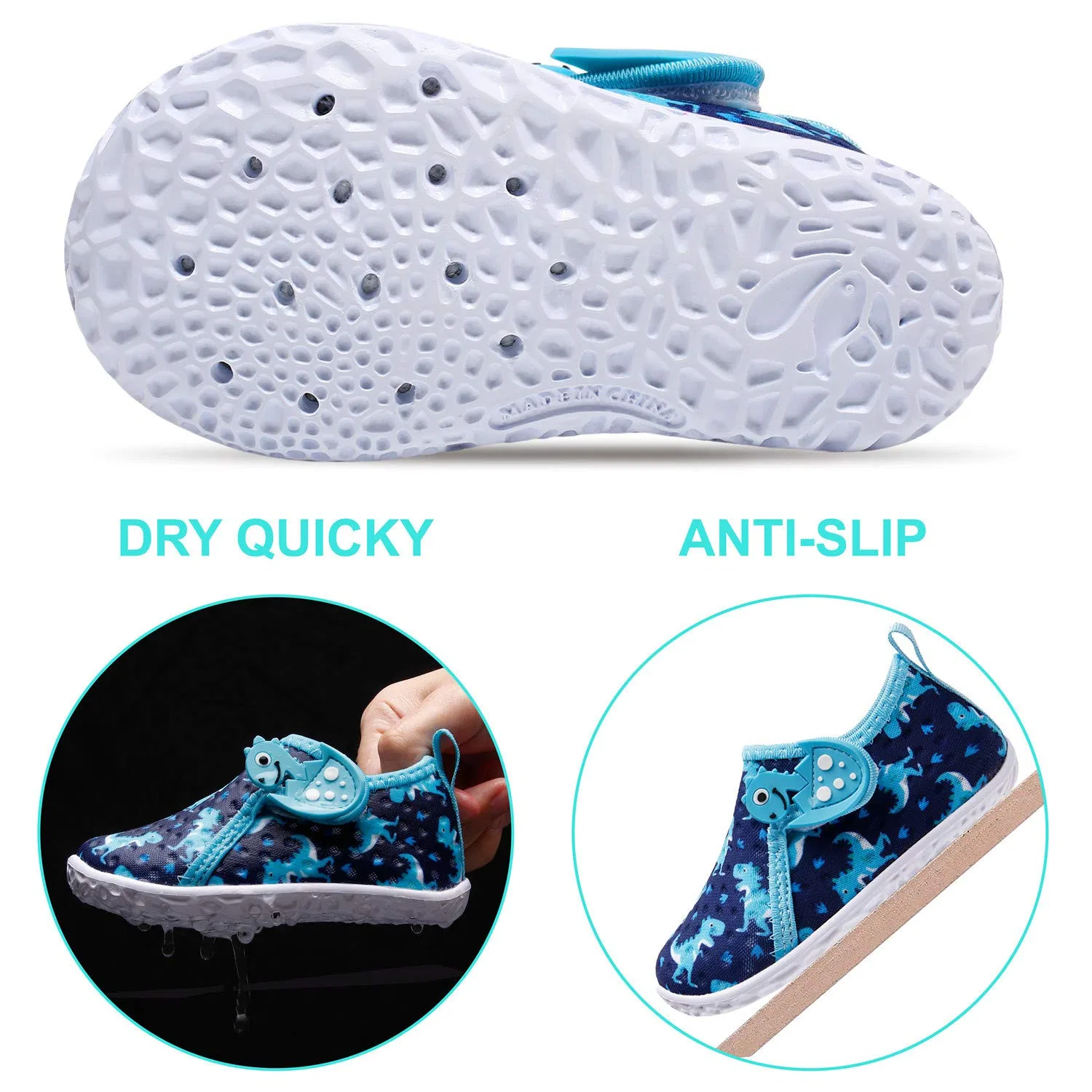 Детские водные туфли без застежки Dinosaur FEETCITY, Blue Dinosaur — фото 4