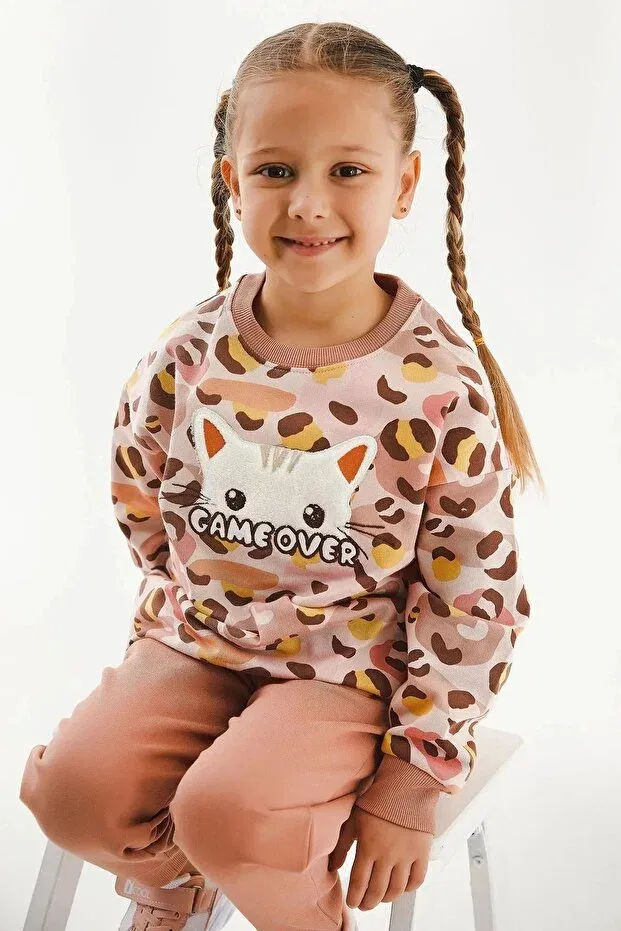 Детский спортивный костюм для девочек с принтом Леопард Garson girls' tracksuit set Roly Poly, Powder