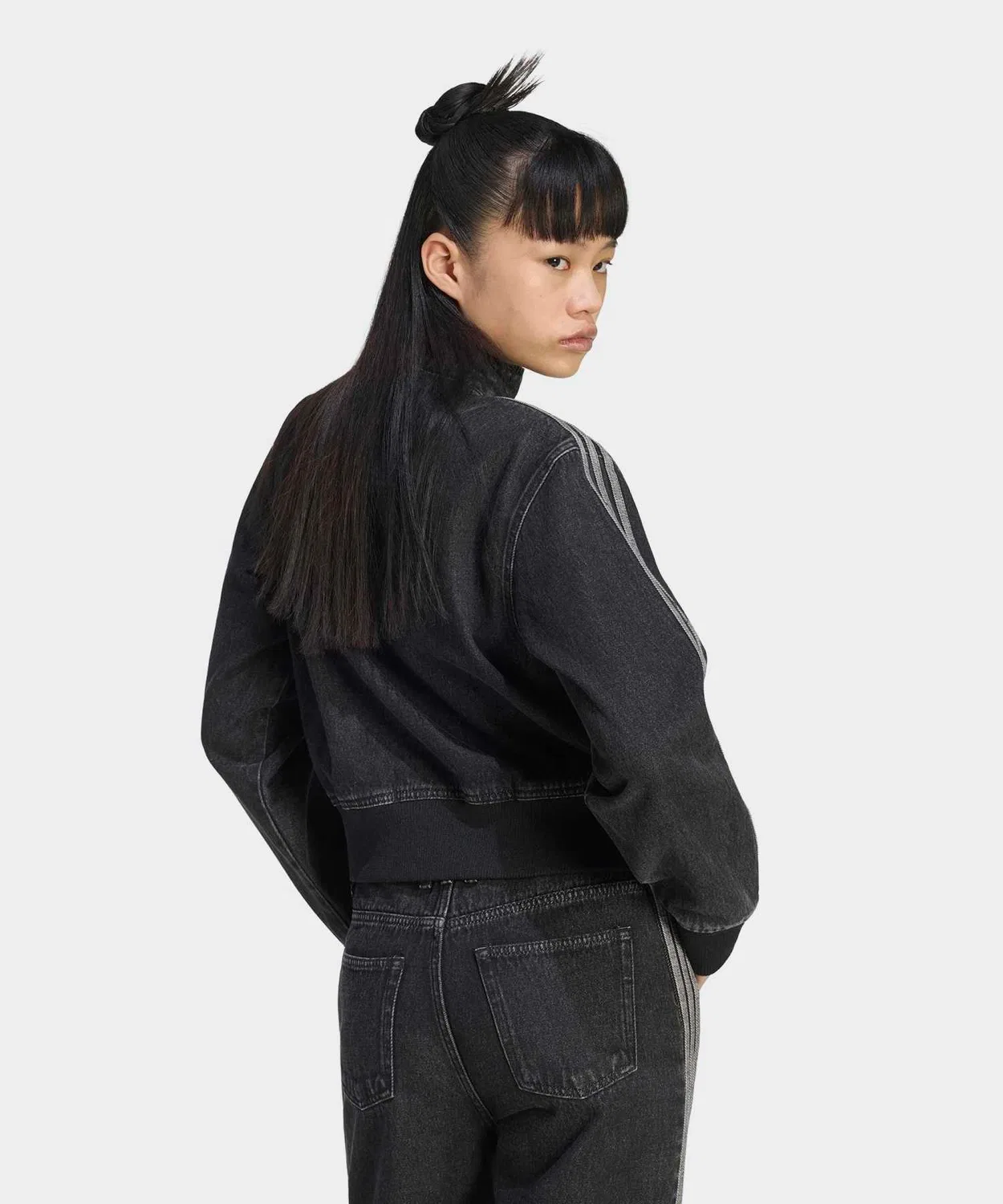 Женская джинсовая куртка с молнией Firebird Denim Track Top Adidas, Black — фото 2