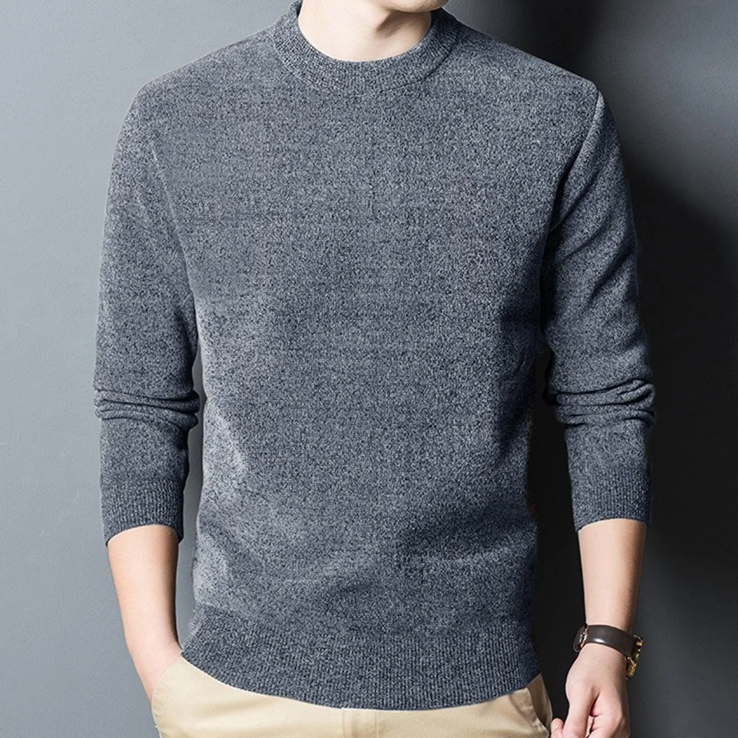 Мужской свитер с воротником-стойкой из флиса Slim Fit, Grey — фото 2