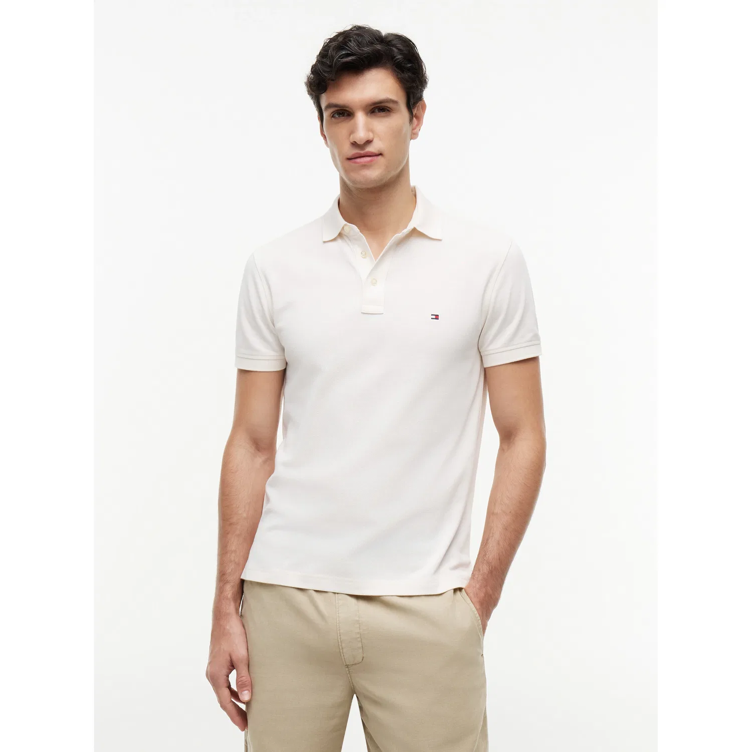 Мужское поло слим фит с пике-структурой Tommy Hilfiger, Ivory Petal