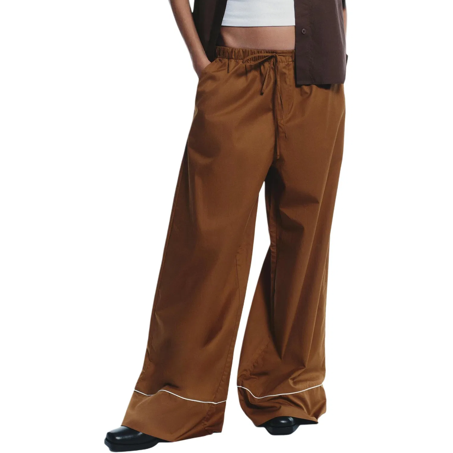 Женские брюки свободного кроя с широкой штаниной Medium Camel ZARA, Medium Camel — фото 4