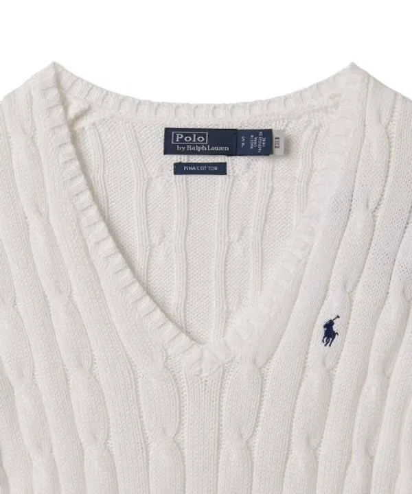 Свитер V-образным вырезом, Polo Ralph Lauren, белый — фото 3