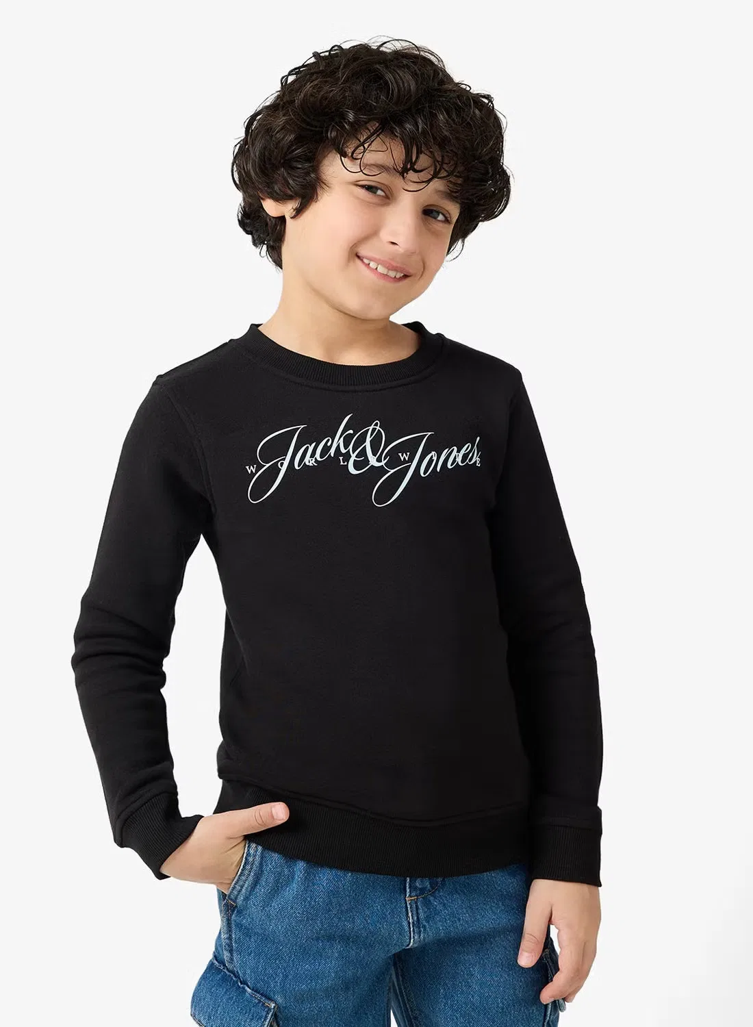 Пуловер с логотипом для подростков Jack & Jones Junior, черный