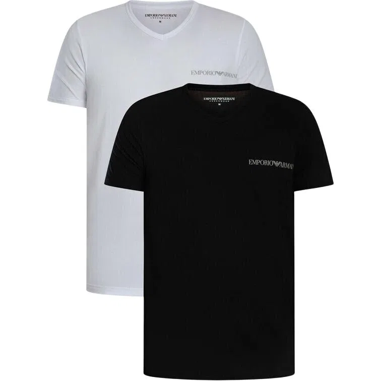 Мужская футболка с V-образным вырезом Emporio Armani, White Black