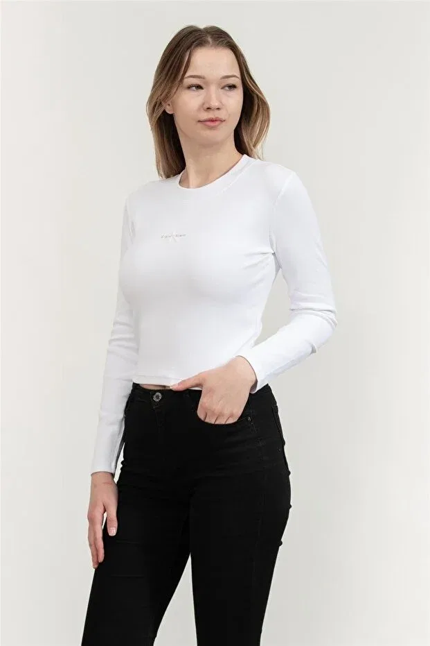 Женская футболка с длинным рукавом Monogram Baby Tee Calvin Klein, Bright White — фото 2