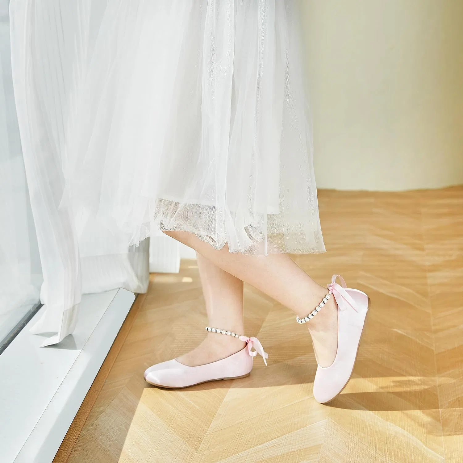 Детские балетки для девочек с цветочным принтом Felix & Flora, Light Pink — фото 3
