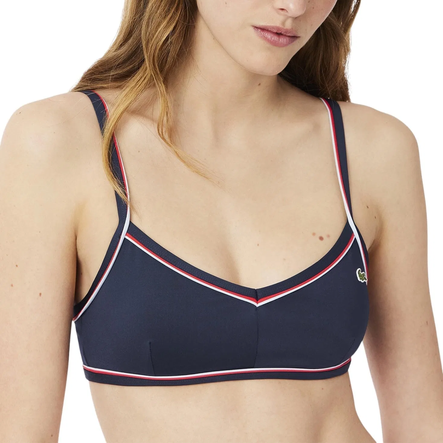 Топ для бикини Lacoste Trim Accent, V-образный вырез, Navy Blue/Red/White — фото 3