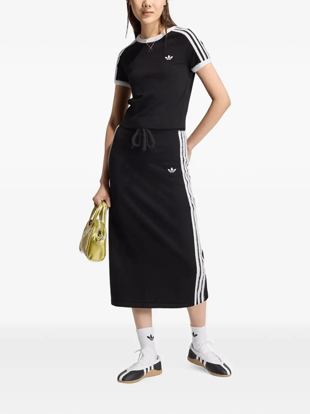 Юбка миди с боковыми полосками adidas, черный — фото 2