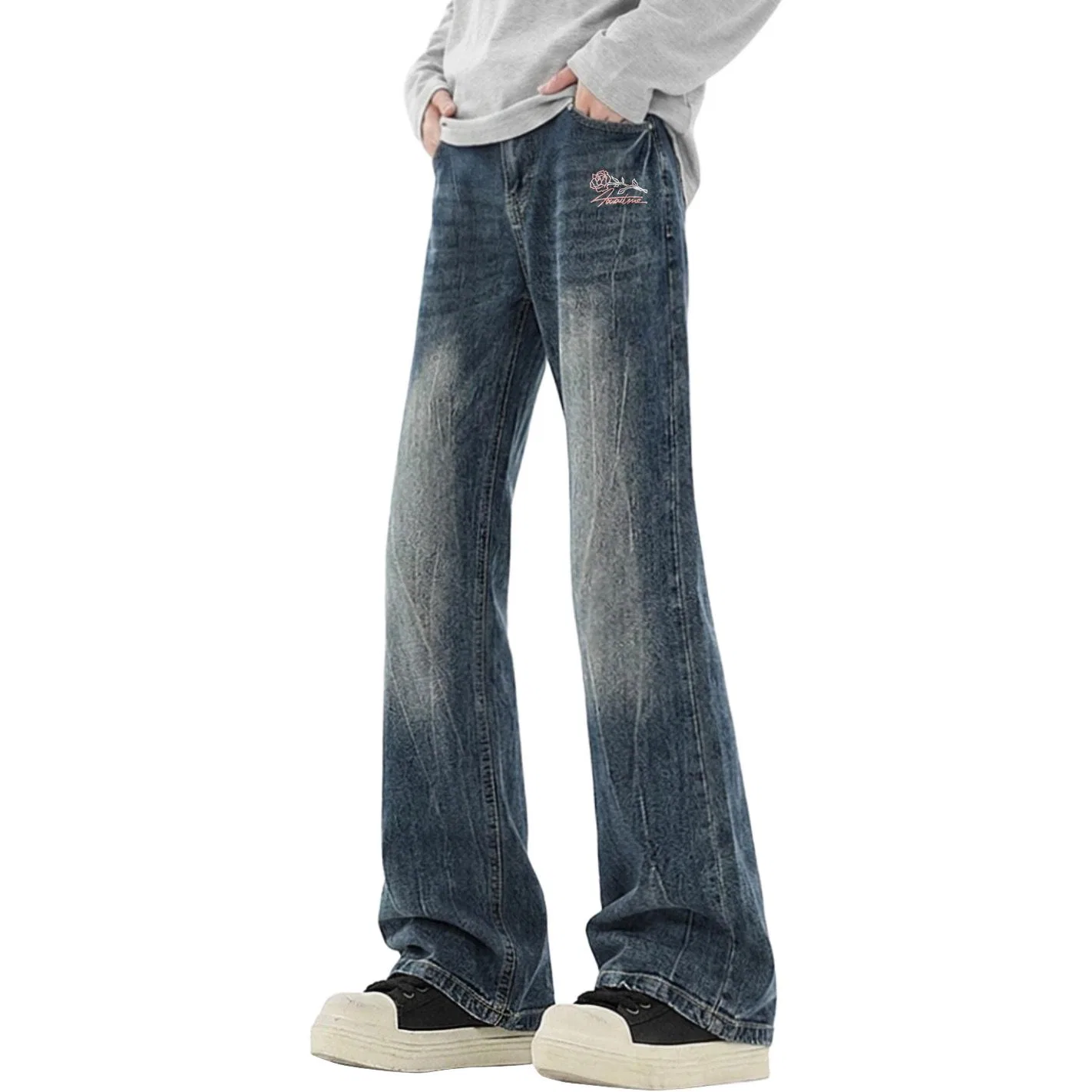 Детские джинсы-клеш с умеренным расклешением MINISO, American Bootcut Black Gray — фото 4
