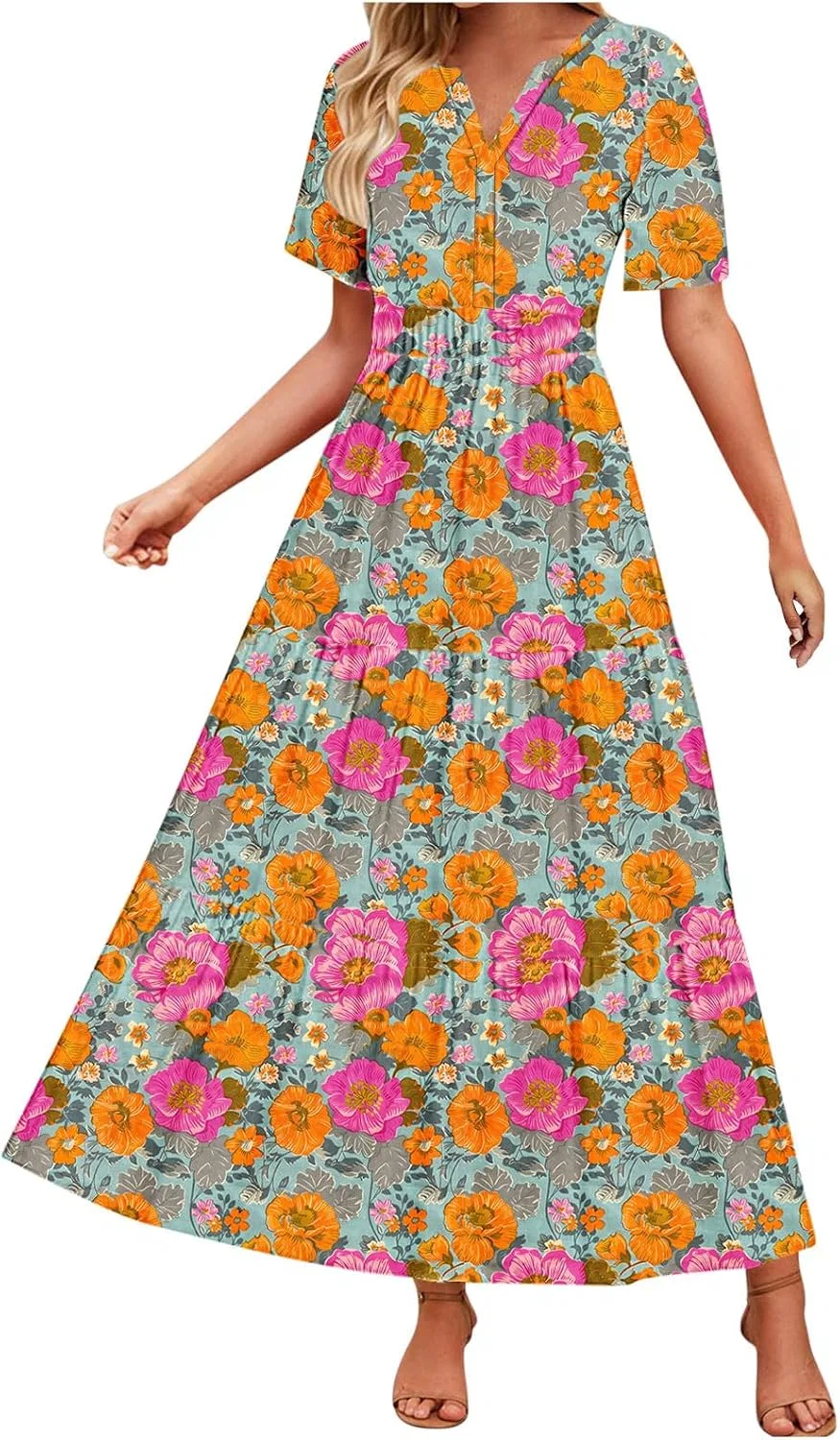 Женское пляжное платье A-line Floral Dress, Orange