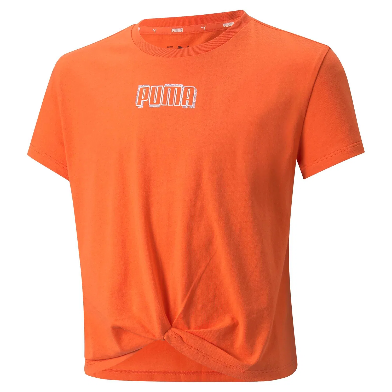Детская хлопковая футболка Puma Alpha Knotted Tee G, Mango