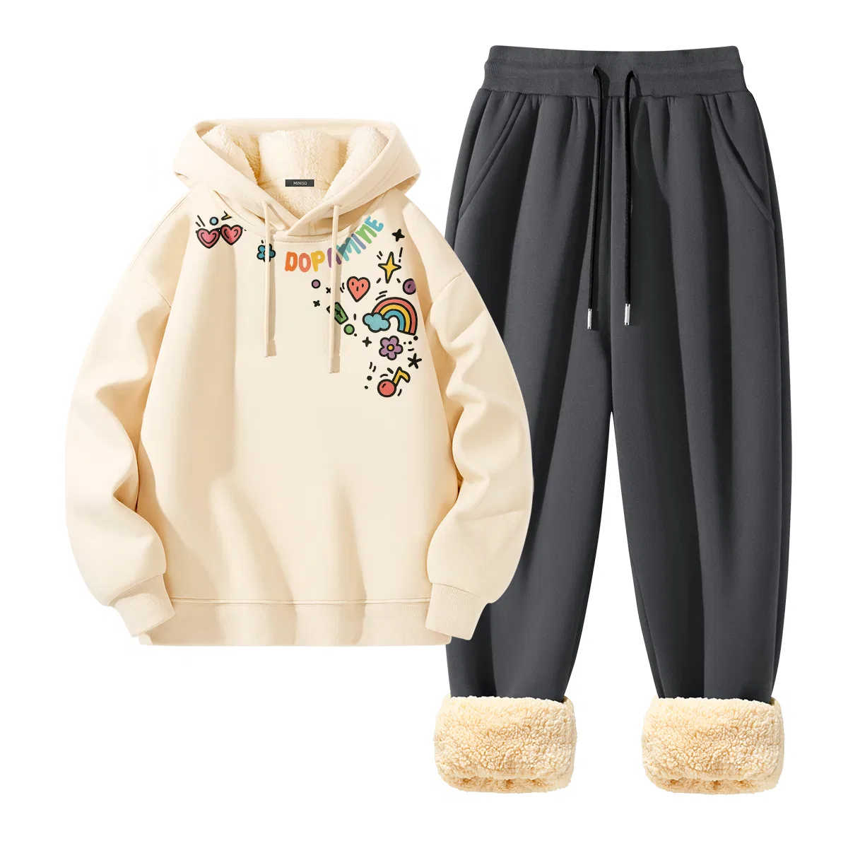 Детский комплект из худи и брюк с капюшоном MINISO, Khaki + Black — фото 3