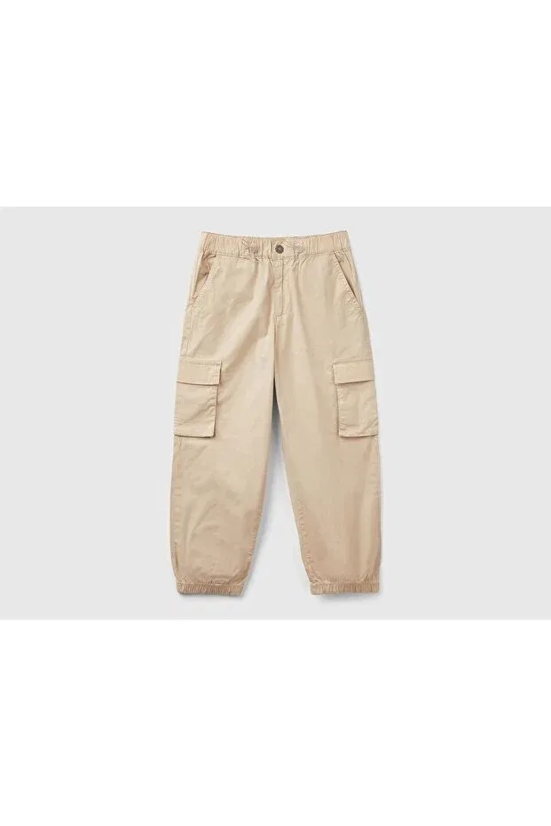 Детские брюки для девочек карго с длинным рукавом Benetton, Beige