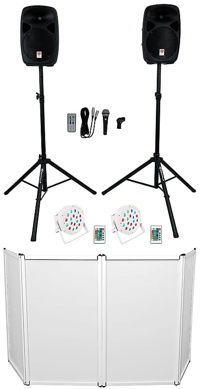 

DJ Kit Rockville RPG102K с 10-дюймовыми динамиками, Bluetooth, микрофоном, стойками, фасадом и подсветкой RPG102K+RFAAW DJ PACK 2