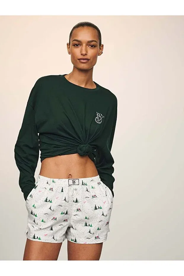 Женский комплект пижамы из фланели с длинным рукавом Victoria'S Secret, Dark Green — фото 4