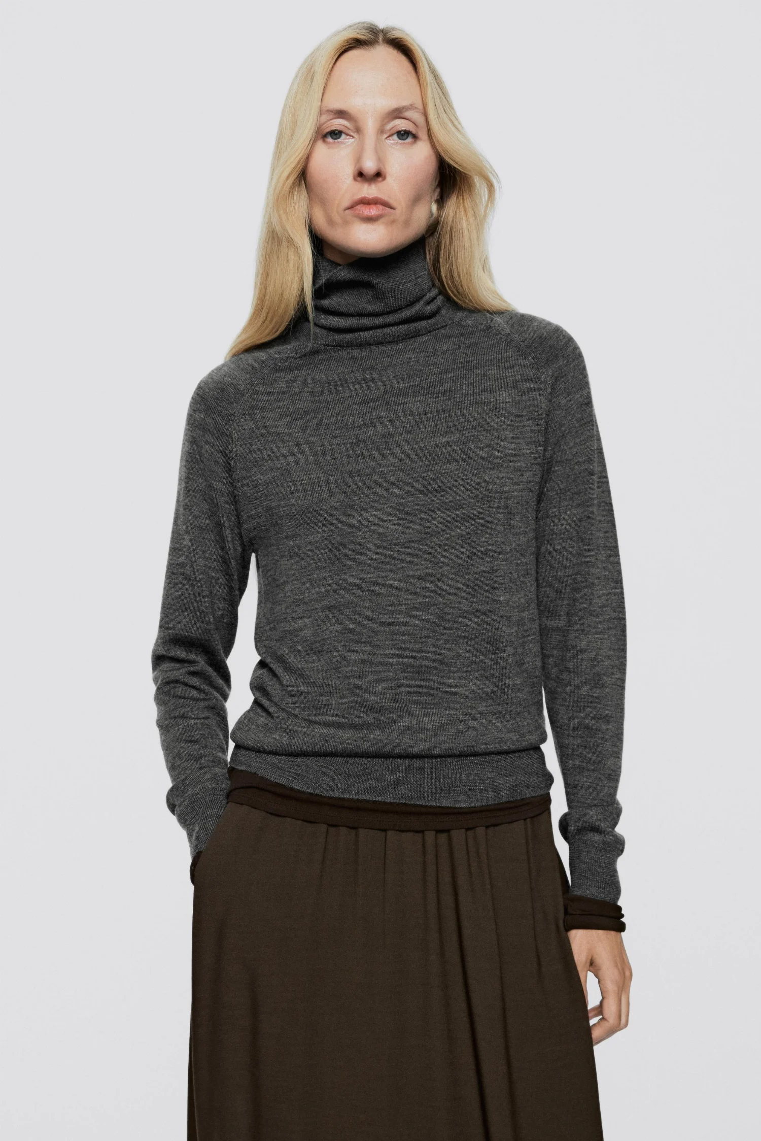 Водолазка Massimo Dutti 100% Wool Button - Limited Edition, средне-серый