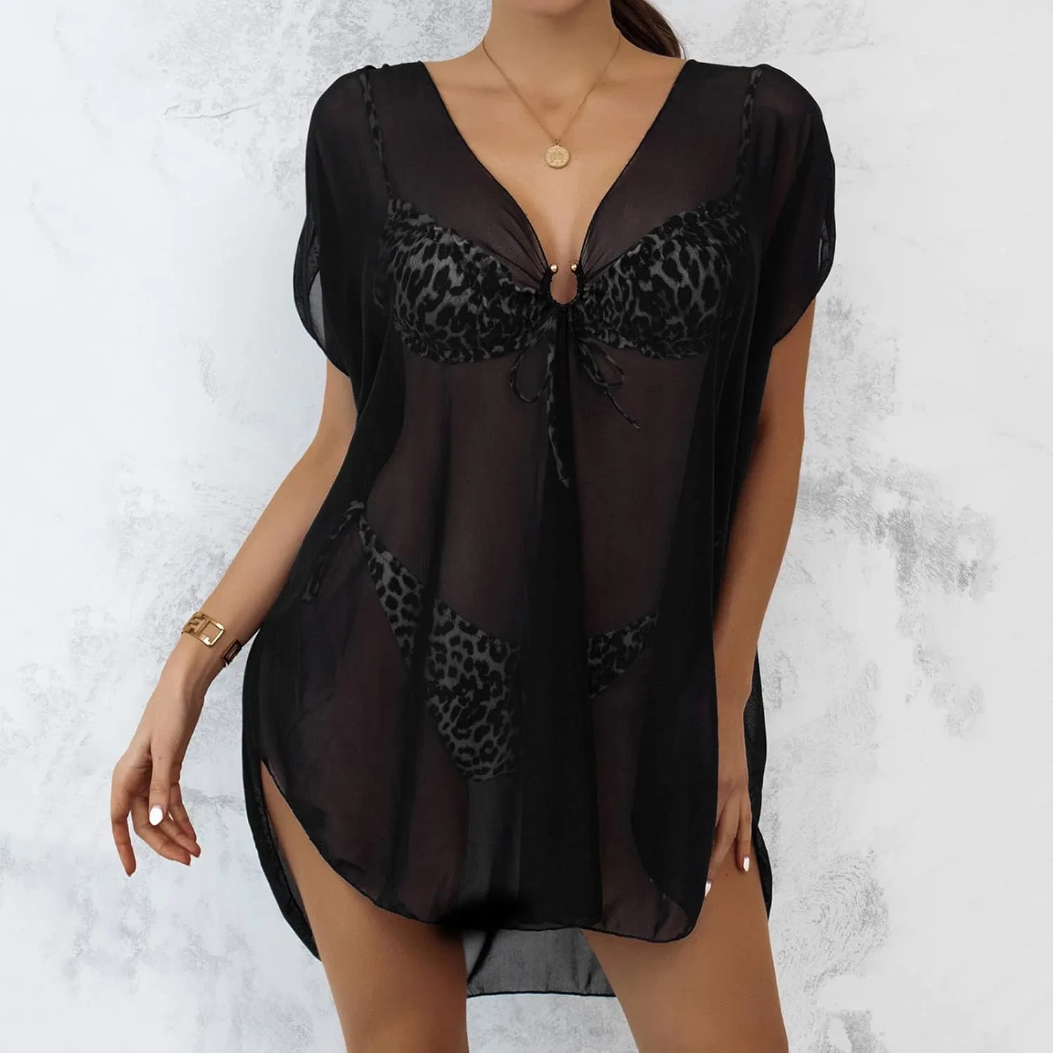 Женский пляжный костюм с блестками и кисточками Black — фото 2