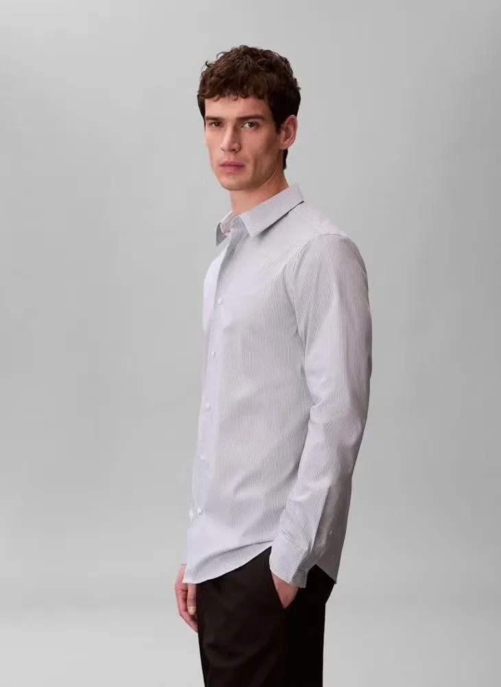 Рубашка с принтом в тонкую полоску, модель Slim, Calvin Klein, бледно-зеленый — фото 3