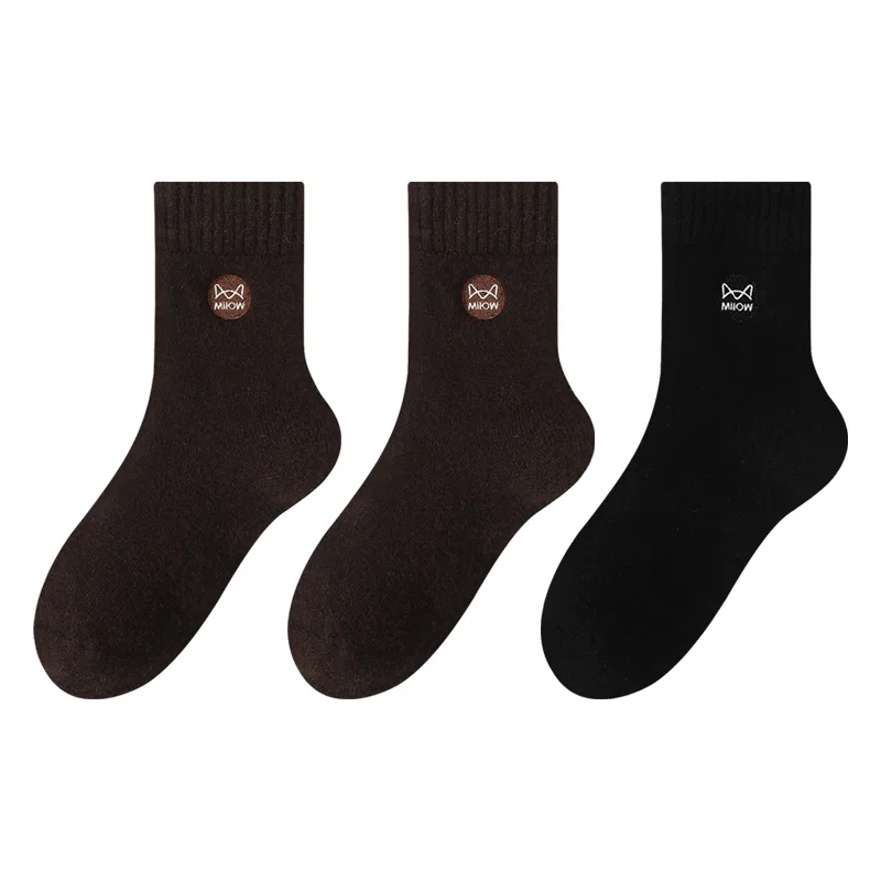 Детские утепленные спортивные носки с вышивкой, 3 пары, Dark Brown 2+Black, MIIOW