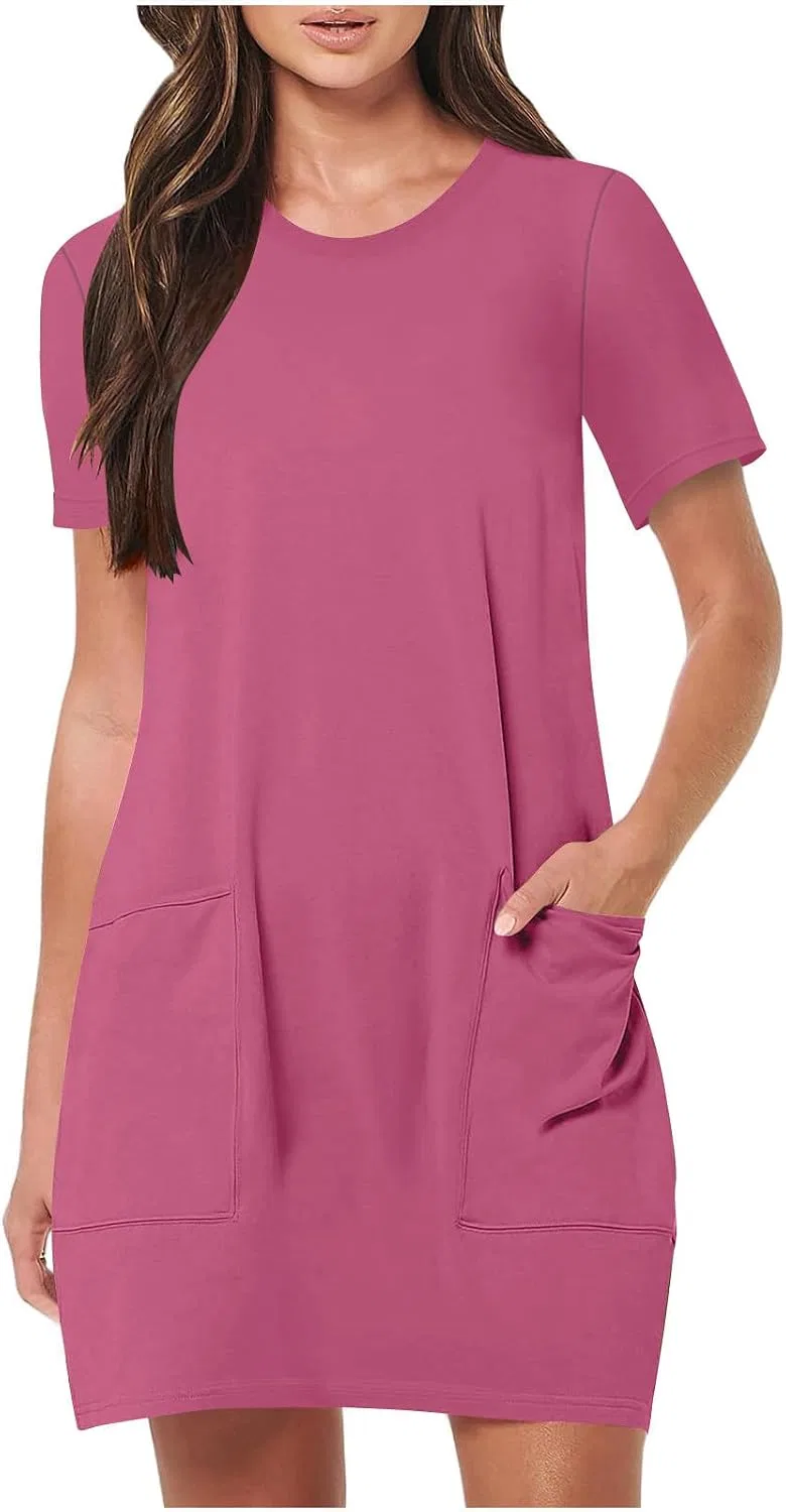 Женское повседневное платье-футболка с высоким воротом Generic, Hot Pink