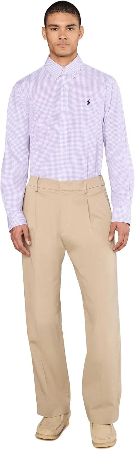 Мужская рубашка классического кроя с принтом в клетку Classic Fit Gingham Stretch Poplin POLO RALPH LAUREN, светло-лиловый/белый — фото 2