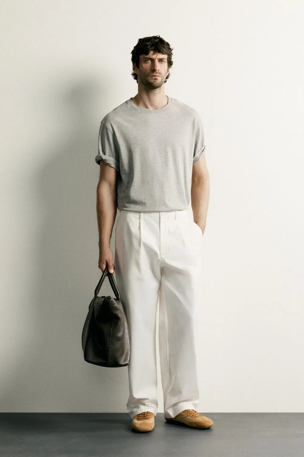 Плиссированные прямые брюки ZARA, Oyster-white
