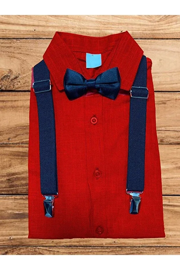 Детский комплект рубашки с длинным рукавом и галстука-бабочки Fatella, Red Navy Blue
