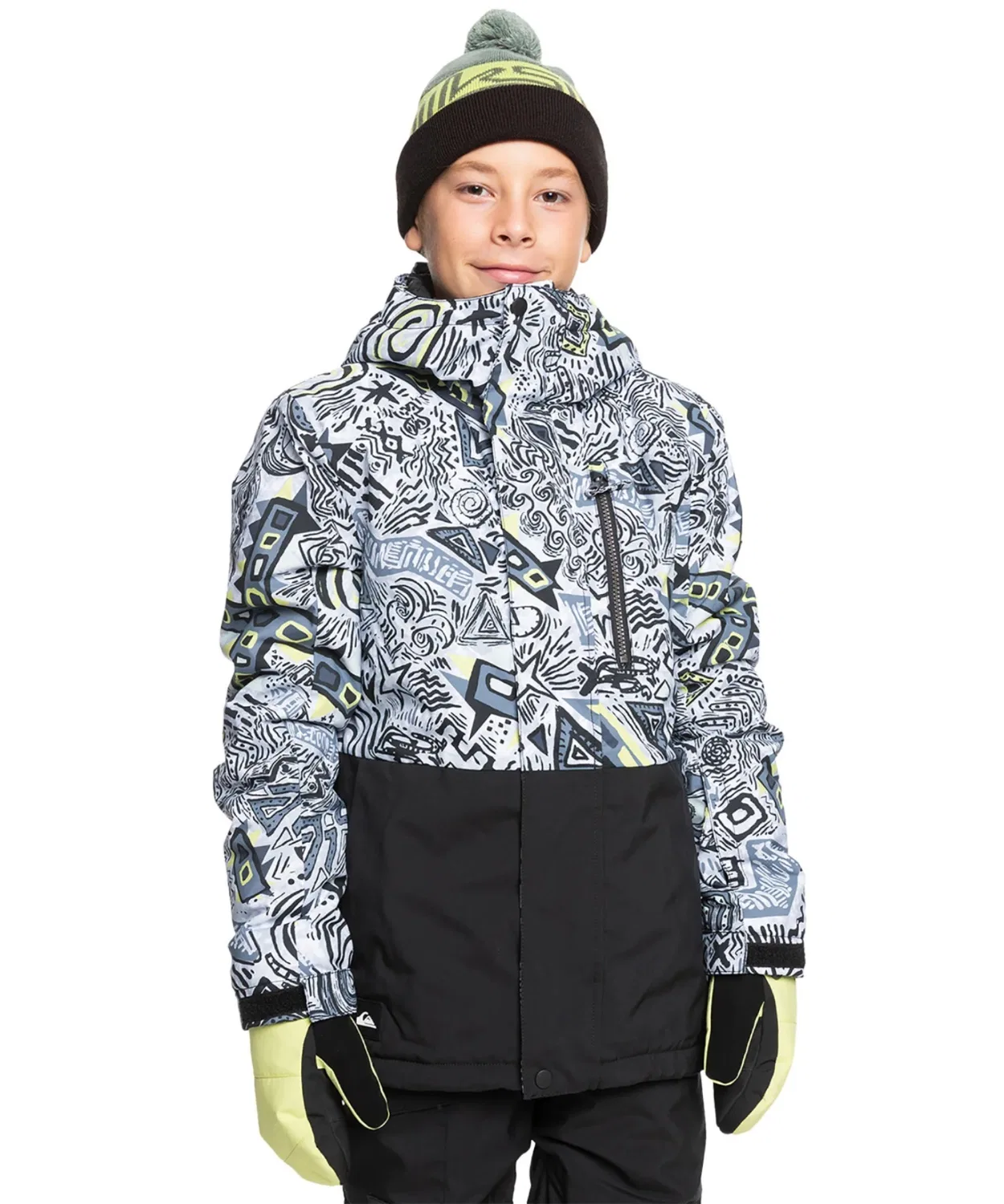 Детская горнолыжная куртка Quiksilver MISSION PRINTED BLOC, Белый/Черный