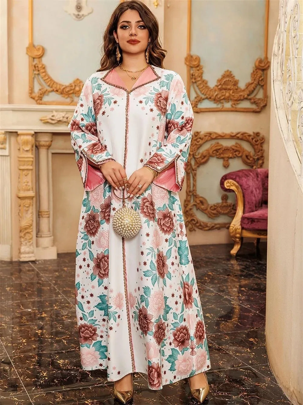 Женское свободное платье-кафтан с цветочным принтом, Light Gn8 Abaya — фото 4