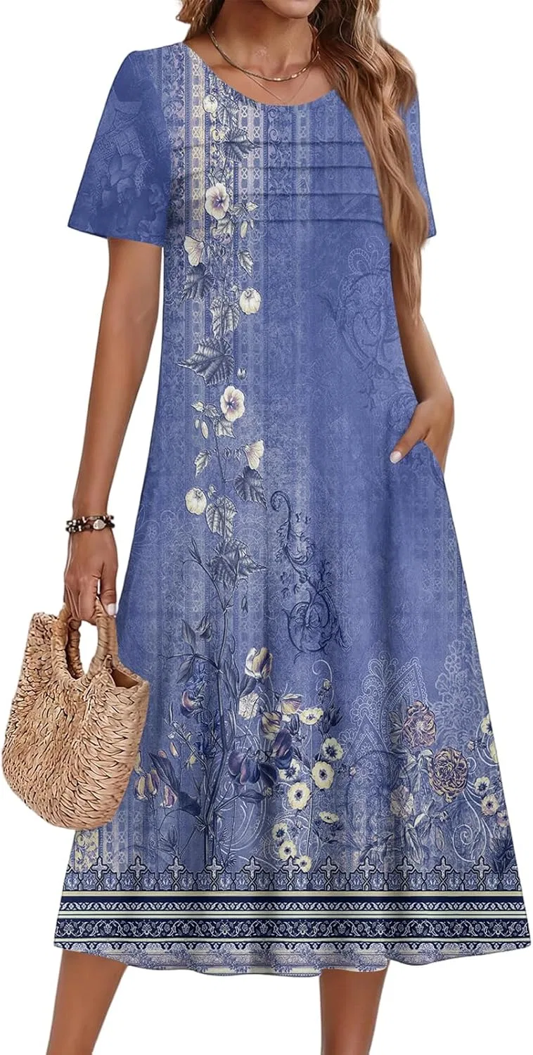 Платье повседневное A-силуэта с коротким рукавом, Royal Blue