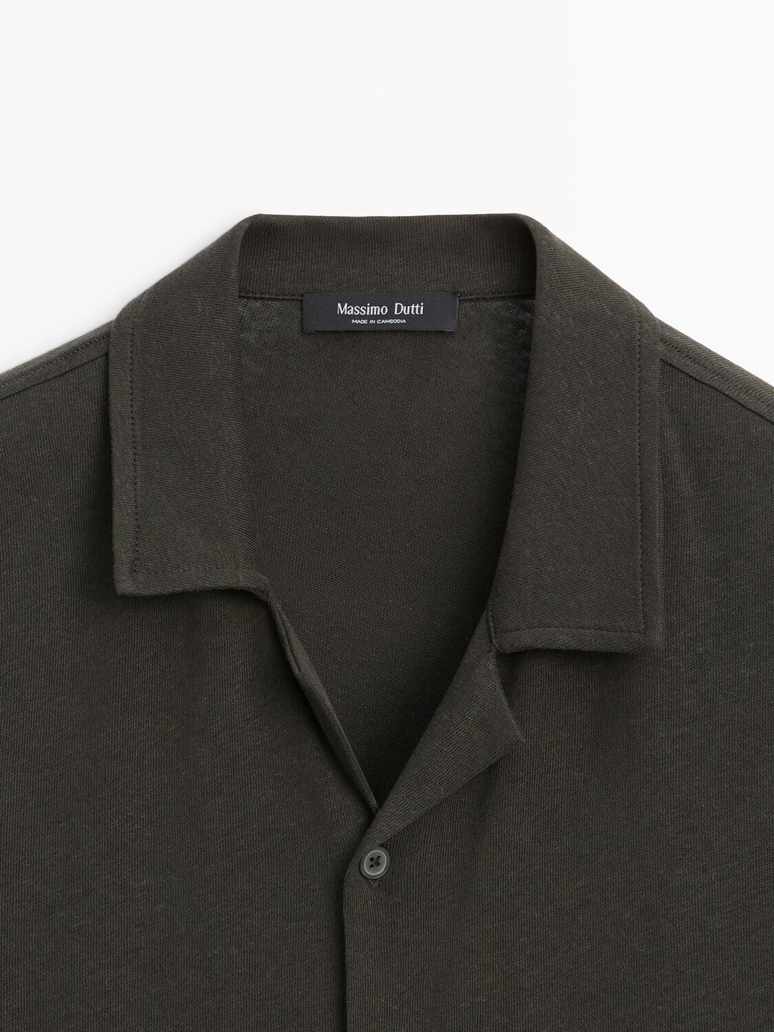 Рубашка  Massimo Dutti Linen And Cotton Short Sleeve, хаки — фото 4