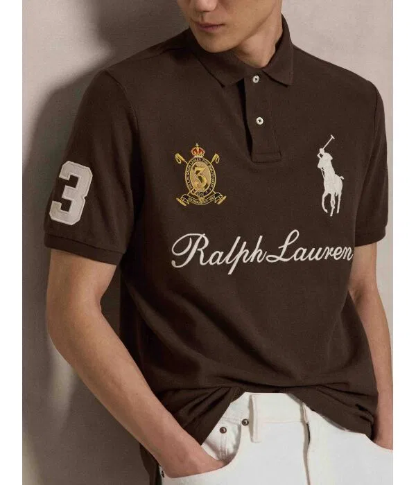 Мужское поло классического кроя Polo Ralph Lauren, коричневый — фото 4