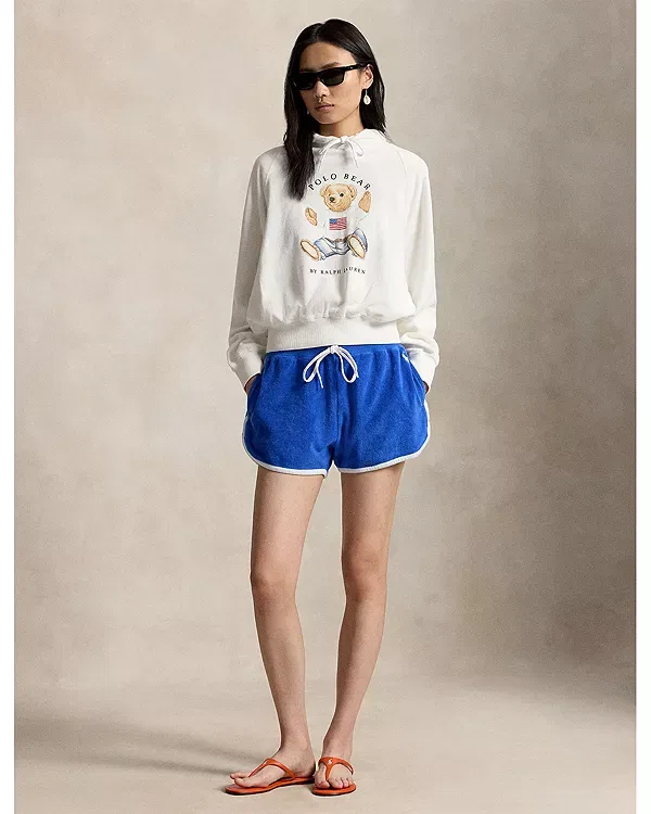 Женское худи с принтом Shrunken Fit Polo Bear Terry Hoodie Ralph Lauren, белый — фото 2
