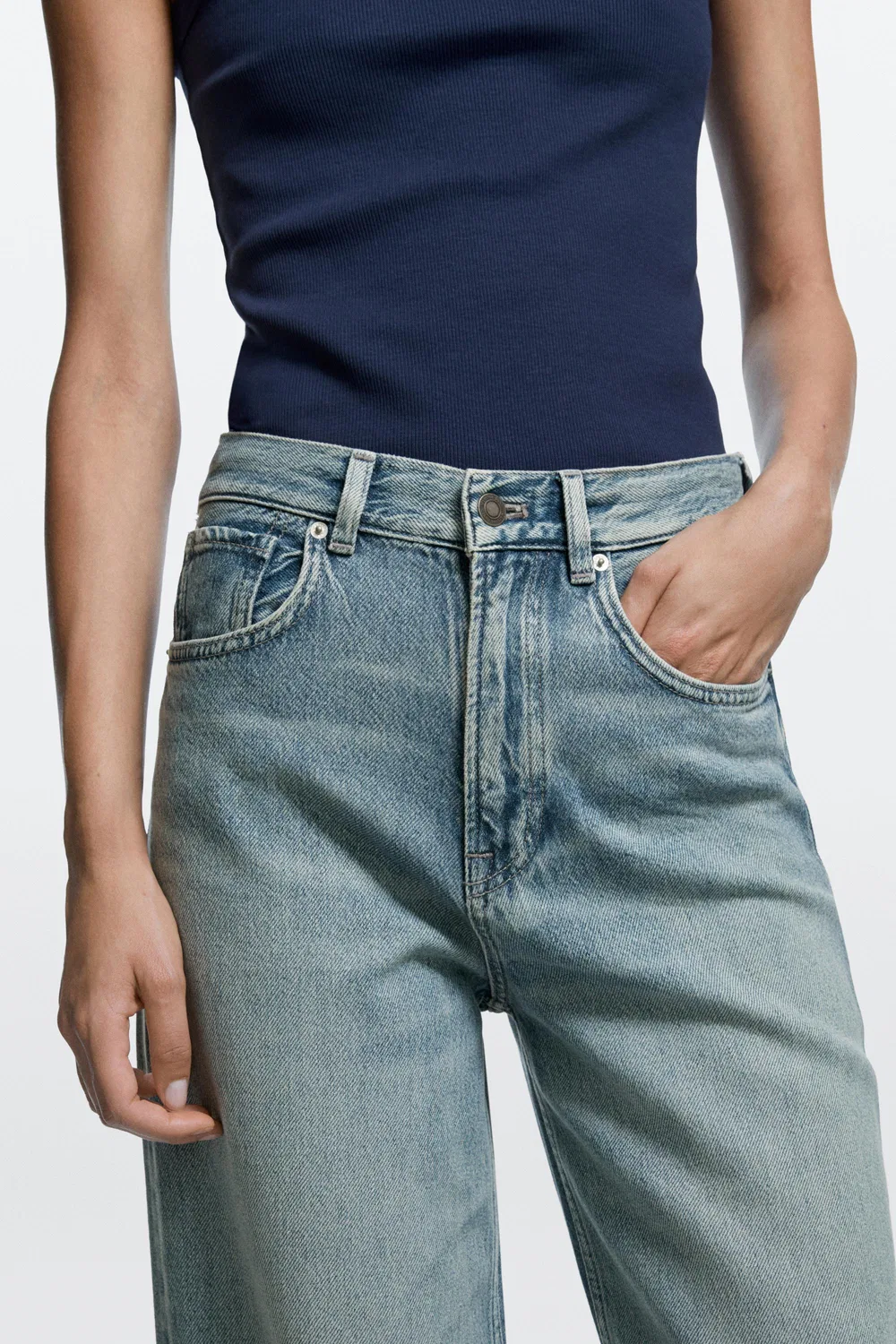 Джинсы Massimo Dutti High-Waist Wide-Leg, синий — фото 3