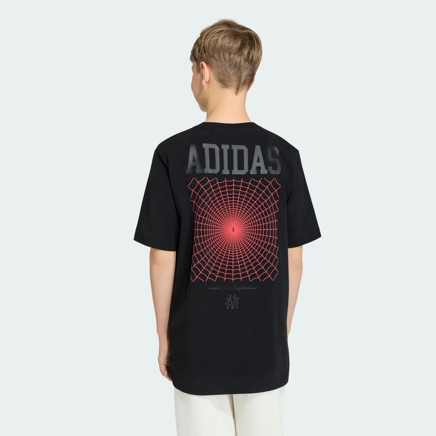 Мужская хлопковая футболка с принтом Marvel Spider-Man adidas, Schwarz Weiß — фото 3