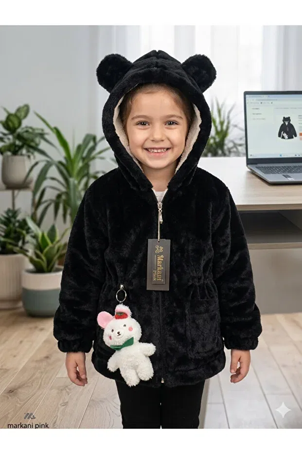 Детский пушистый кардиган на молнии Geneltedarik, Black