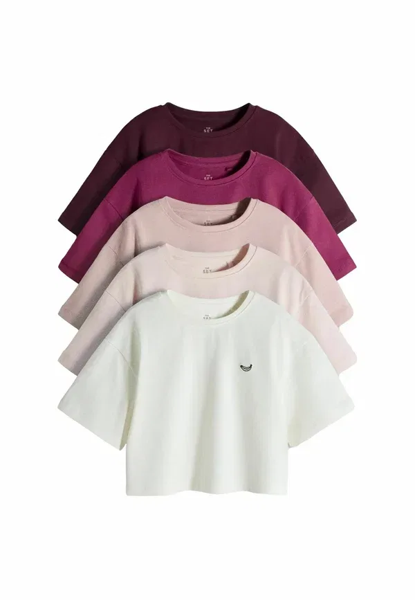 Футболка хлопковая Regular fit 5 pack с вышивкой The Set Pink Purple White, белый/фиолетовый/розовый