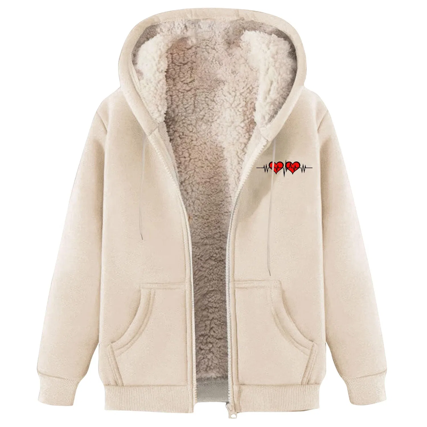 Женское утепленное пальто с капюшоном и молнией, Beige