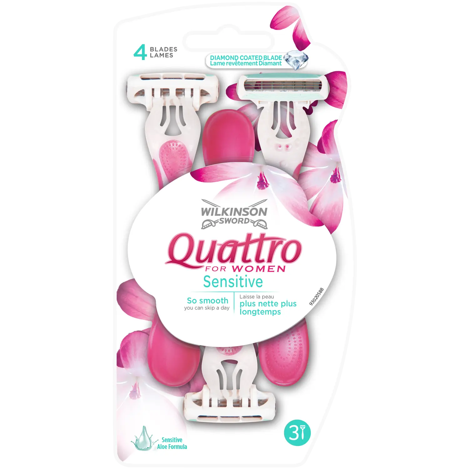 

Wilkinson Sword Quattro For Women Sensitive одноразовые бритвы женские, 3 шт.