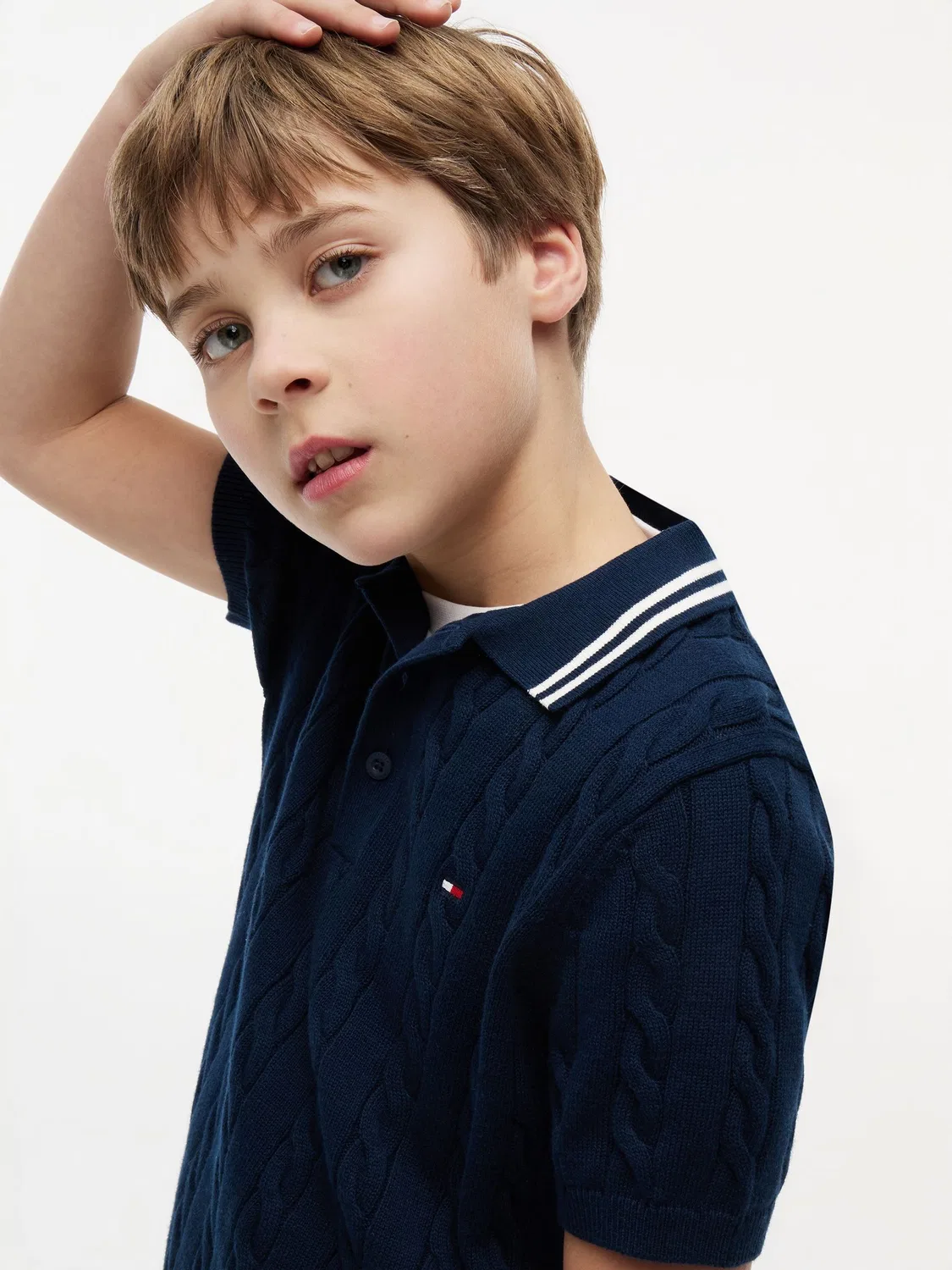 Детское поло, трикотаж, джемпер Tommy Hilfiger, синий — фото 2