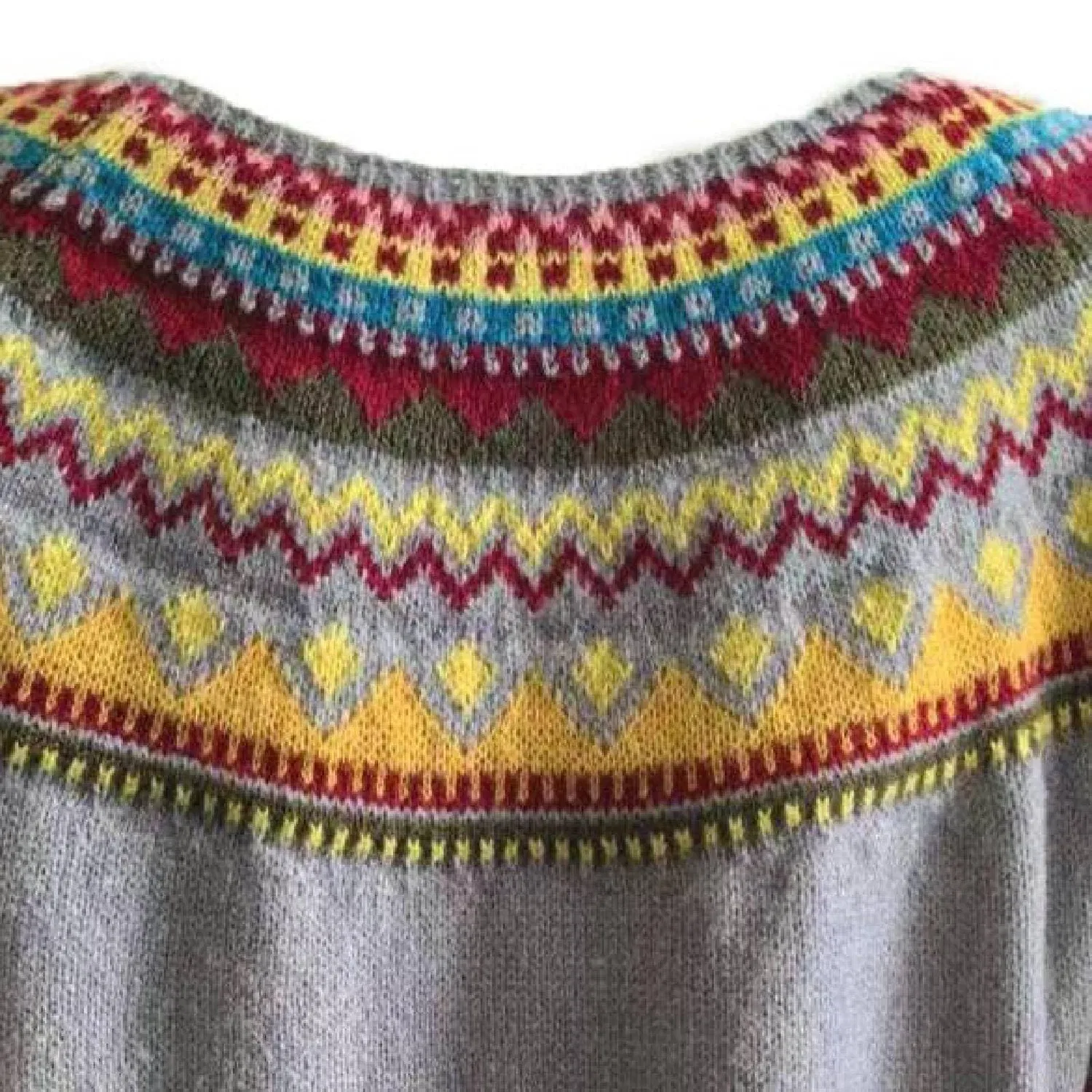 Женский свитер оверсайз с жаккардовым принтом Fair Isle HUIFUAO, A10 Grey — фото 4