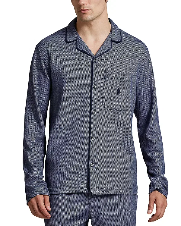 Женская пижамная рубашка из жаккарда с принтом "елочка" Polo Ralph Lauren, Cruise Navy