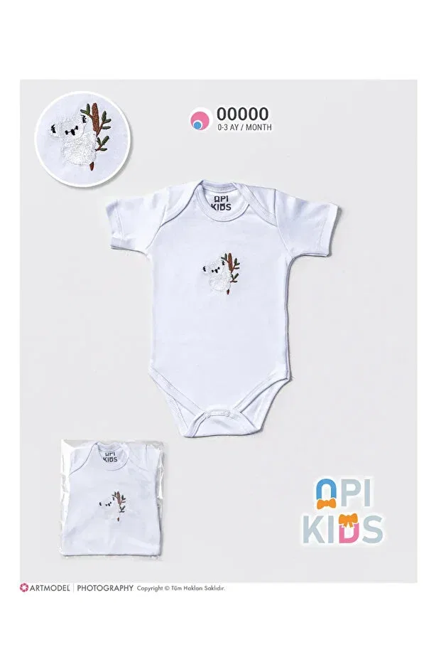 Детское боди для новорожденных с коротким рукавом Koala embroidered snap fastener short sleeve bodysuit Opi Kids, White