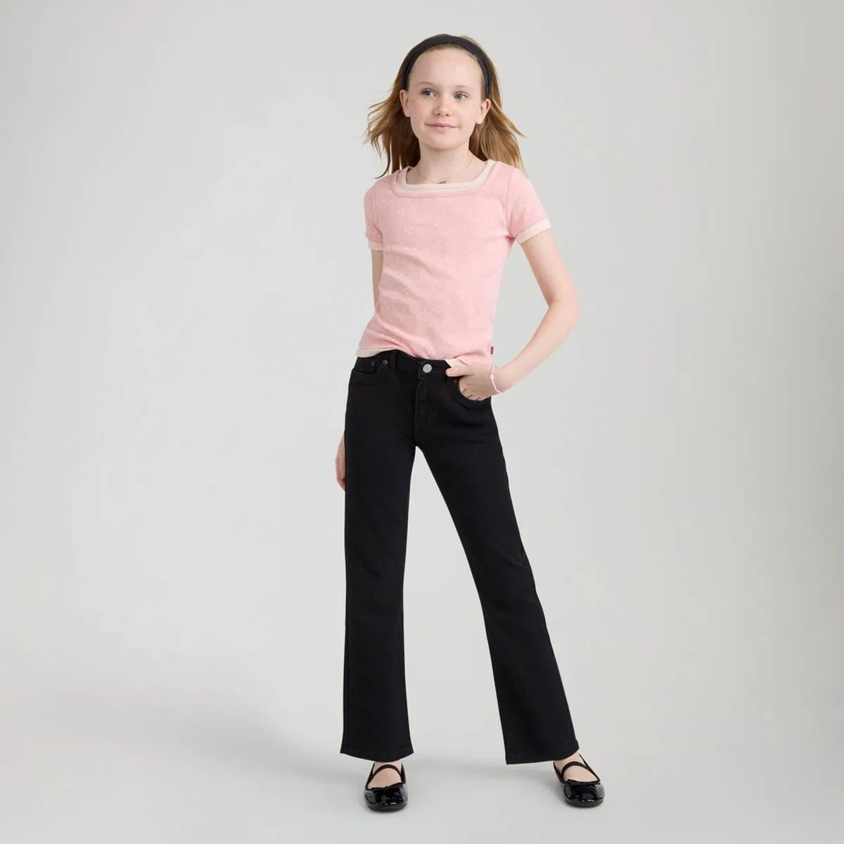Классические джинсы-клеш для девочек 7-16 лет Levi's, Black Stretch - Dark Wash