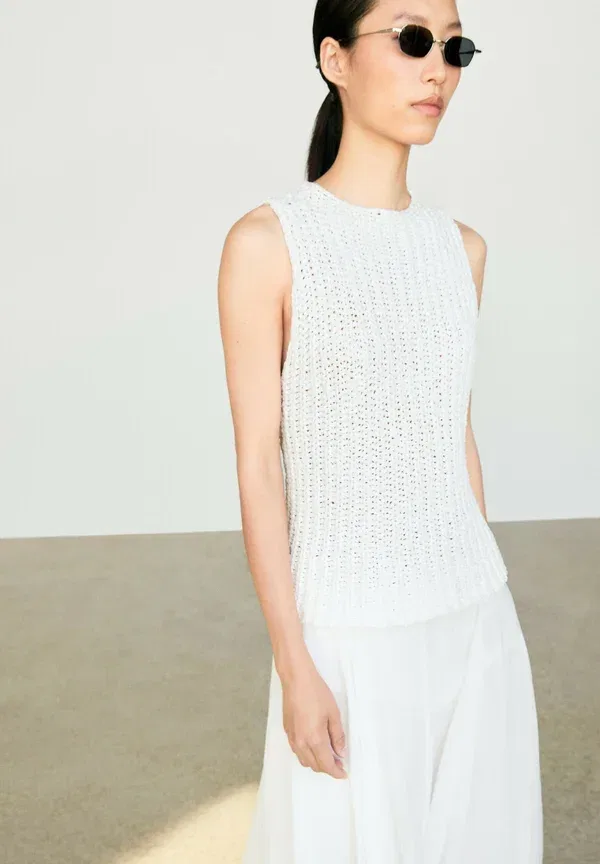 Топ хлопковый без рукавов Massimo Dutti, White, белый