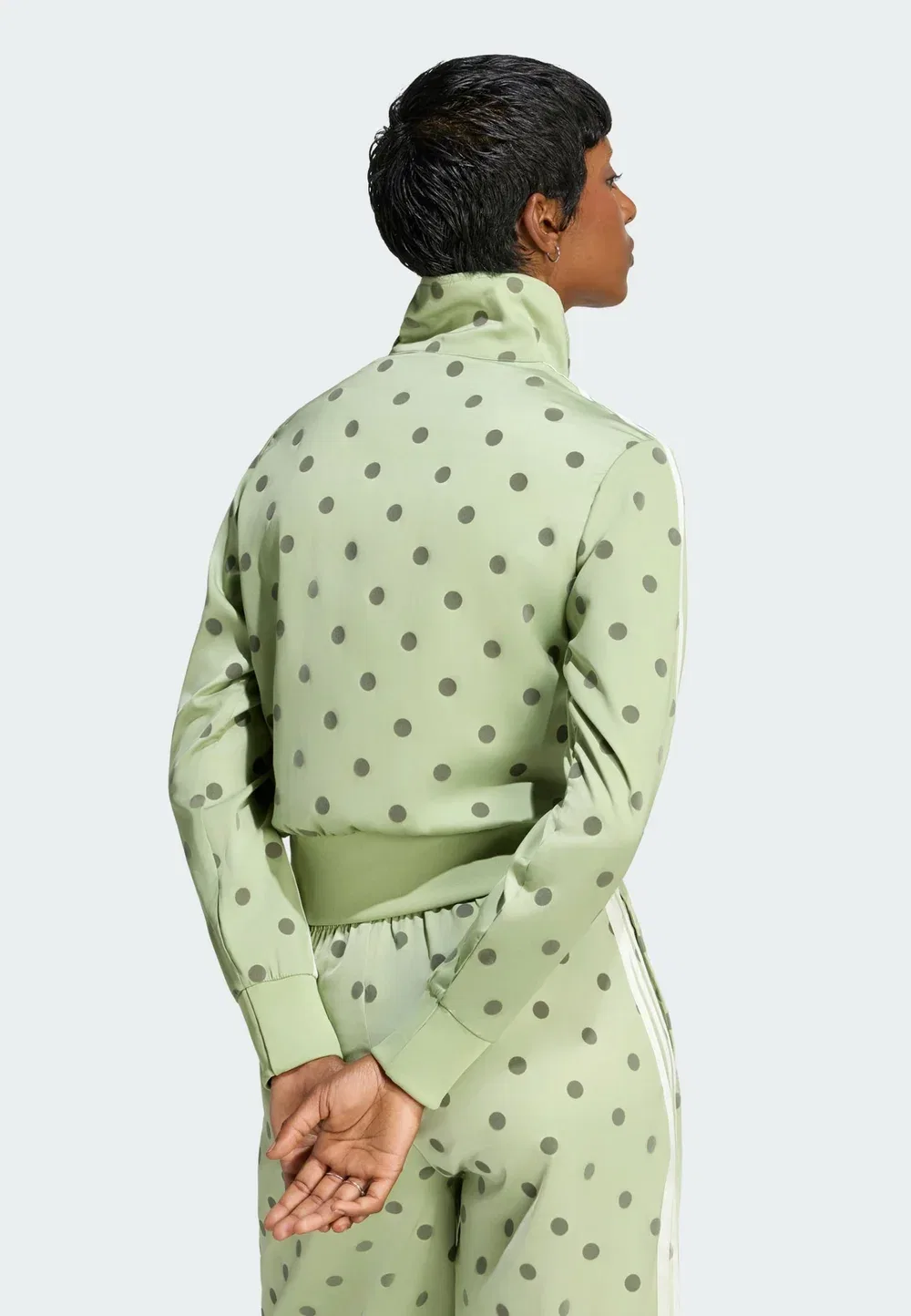 Атласная толстовка в горошек на молнии Adidas Originals, Magic Lime — фото 2