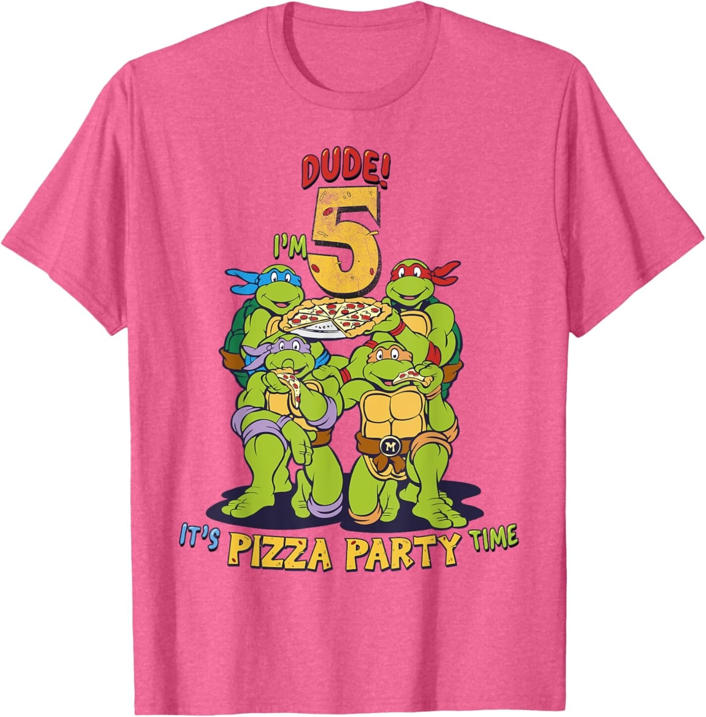 

Мужская футболка Teenage Mutant Ninja Turtles I'm 5 Dude Pizza Birthday Party, розовый вереск